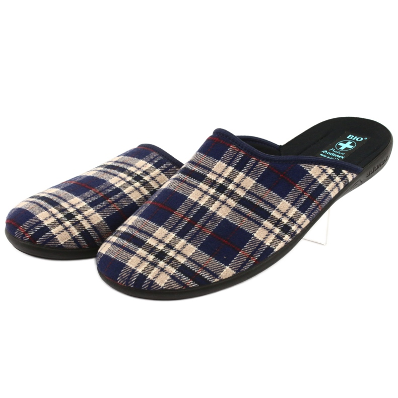 Hausschuhe Herren Adanex karierte Hausschuhe braun marineblau 3