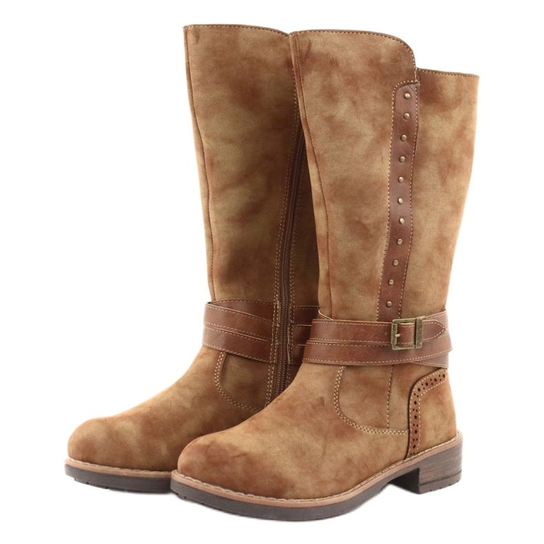 American Club GC31 lange Stiefel mit Strasssteinen braun 3