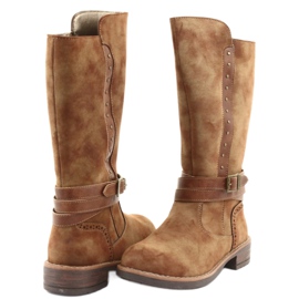 American Club GC31 lange Stiefel mit Strasssteinen braun 4