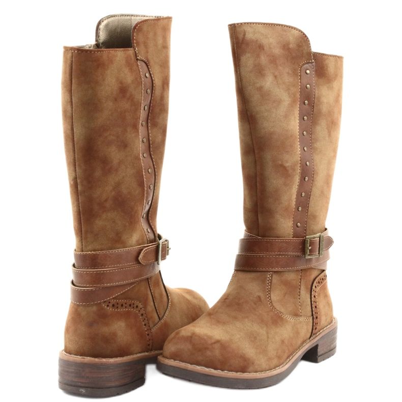 American Club GC31 lange Stiefel mit Strasssteinen braun 4