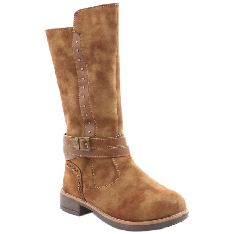 American Club GC31 lange Stiefel mit Strasssteinen braun 1