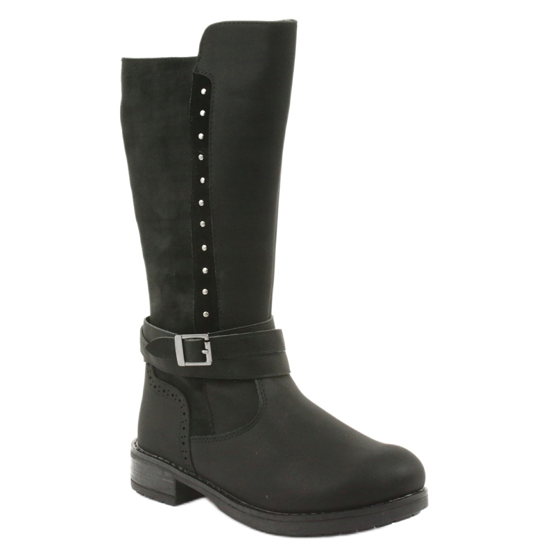 American Club GC31 lange Stiefel mit Strasssteinen schwarz grau 1