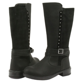 American Club GC31 lange Stiefel mit Strasssteinen schwarz grau 4