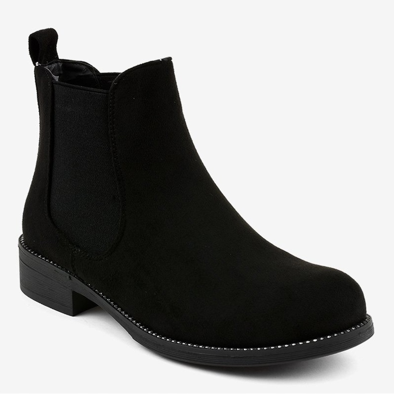 Flache Damenstiefelette in Schwarz mit Gummizug 7390-PA 1