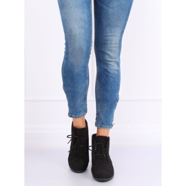 Schwarze Stiefel mit Keilabsatz geschnürt E3265 Schwarz 1