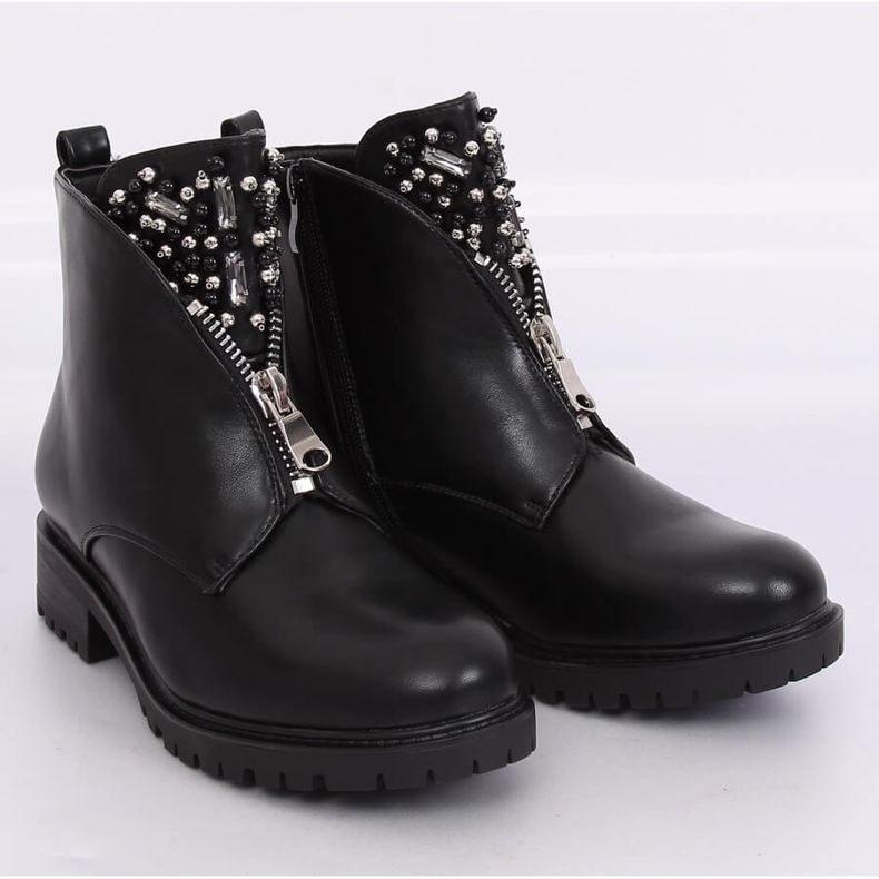 Schwarze Damenstiefel auf dem Protektor schwarz BK-37 Black 1