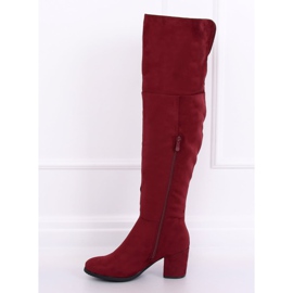 8B965 Weinburgunder Stiefel mit niedrigem Absatz rot 1
