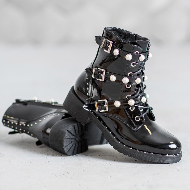 Seastar Lackstiefel mit Perlen schwarz 1