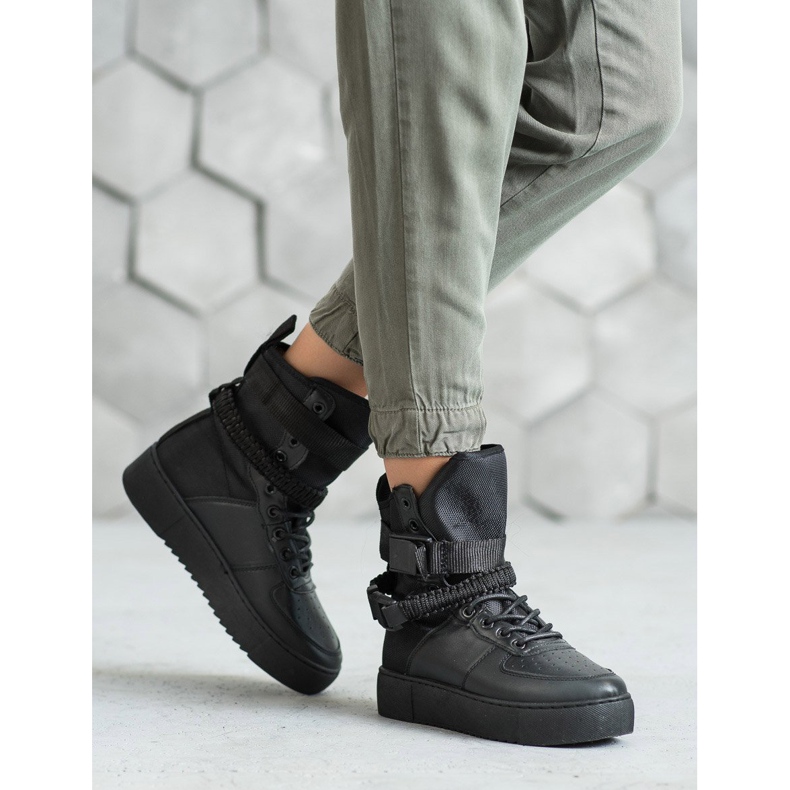 Diamantique Hohe Stiefel mit Schnallen schwarz 1