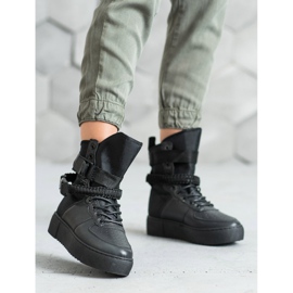 Diamantique Hohe Stiefel mit Schnallen schwarz 2