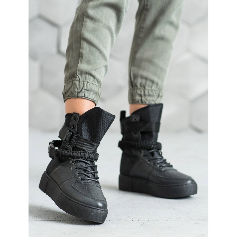 Diamantique Hohe Stiefel mit Schnallen schwarz 2