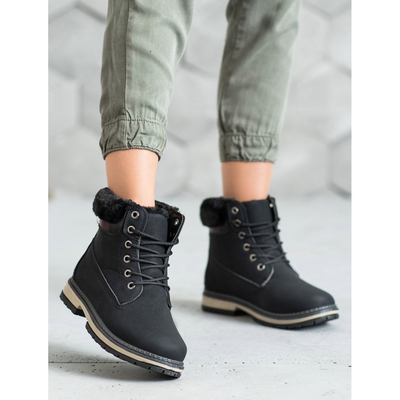 SHELOVET Wanderschuhe mit Fell schwarz 1