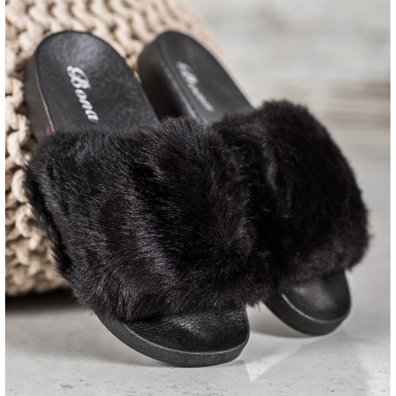 Bona Hausschuhe mit Fell schwarz 1