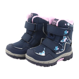 American Club Stiefel mit HL28-Membran marineblaue Schmetterlinge navy blau rosa 3