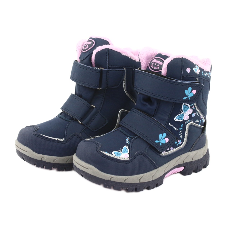 American Club Stiefel mit HL28-Membran marineblaue Schmetterlinge rosa 3