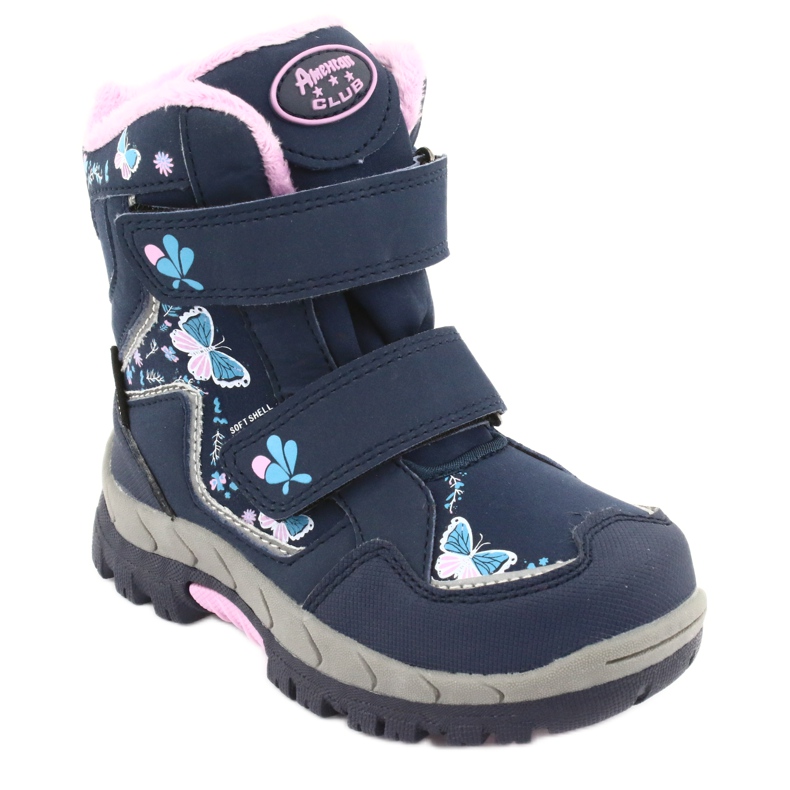 American Club Stiefel mit HL28-Membran marineblaue Schmetterlinge rosa 1