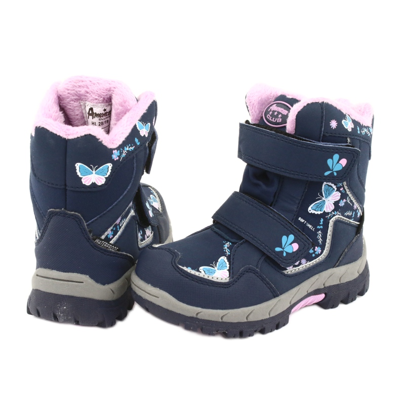 American Club Stiefel mit HL28-Membran marineblaue Schmetterlinge navy blau rosa 4