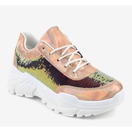 Champagner Sportschuhe mit Pailletten W-3118 gelb 1