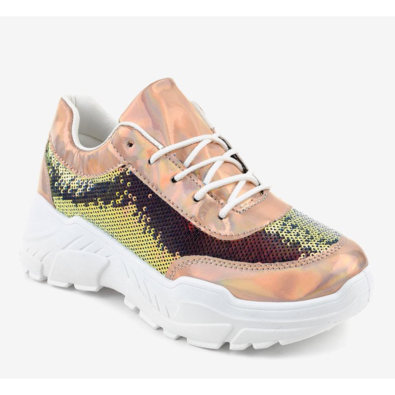 Champagner Sportschuhe mit Pailletten W-3118 gelb 1