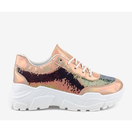 Champagner Sportschuhe mit Pailletten W-3118 gelb 2