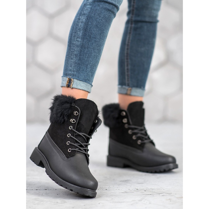 SHELOVET Trapper mit Fell schwarz 1