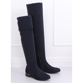 Overknee-Stiefel mit flachem Absatz, marineblau 0-76 Blau navy blau 1