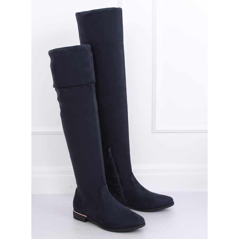 Overknee-Stiefel mit flachem Absatz, marineblau 0-76 Blau 1