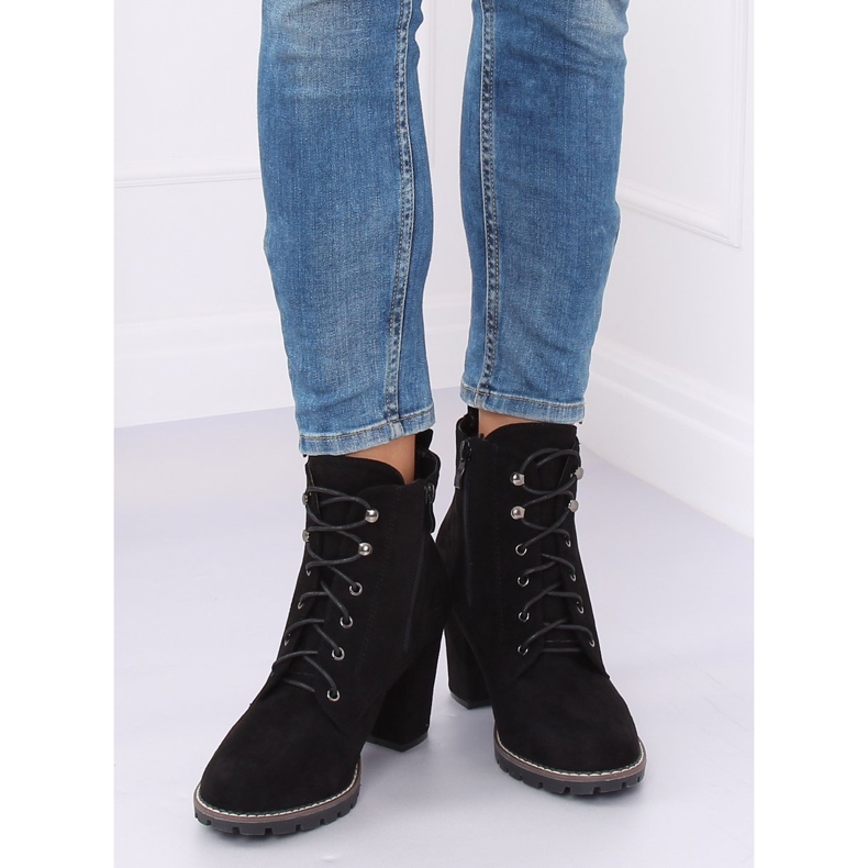 Schwarze hochhackige Schnürstiefel 7081 Black 2