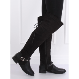 Overknee-Stiefel mit flachem Absatz schwarz 688-3 Black 2