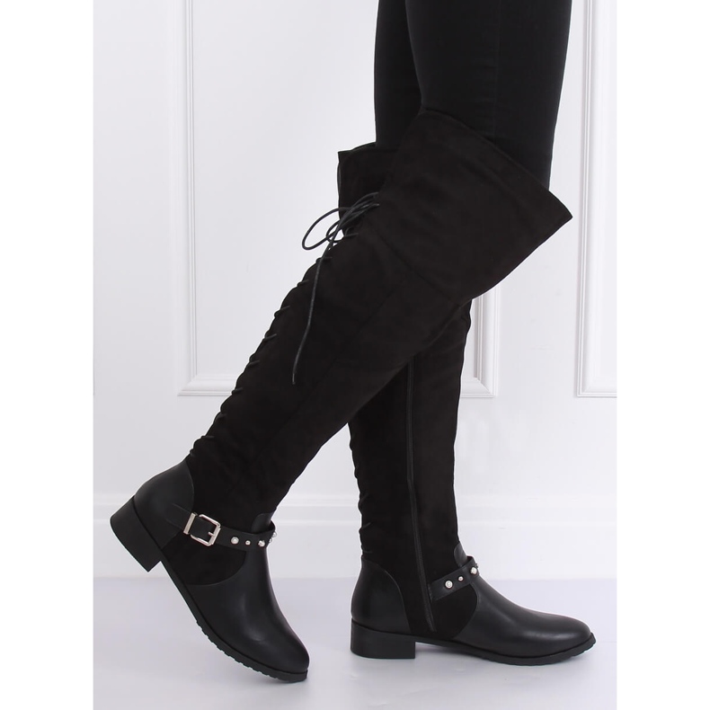 Overknee-Stiefel mit flachem Absatz schwarz 688-3 Black 2