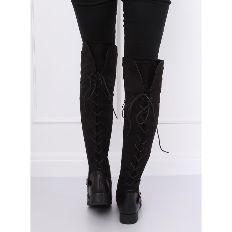 Overknee-Stiefel mit flachem Absatz schwarz 688-3 Black 1