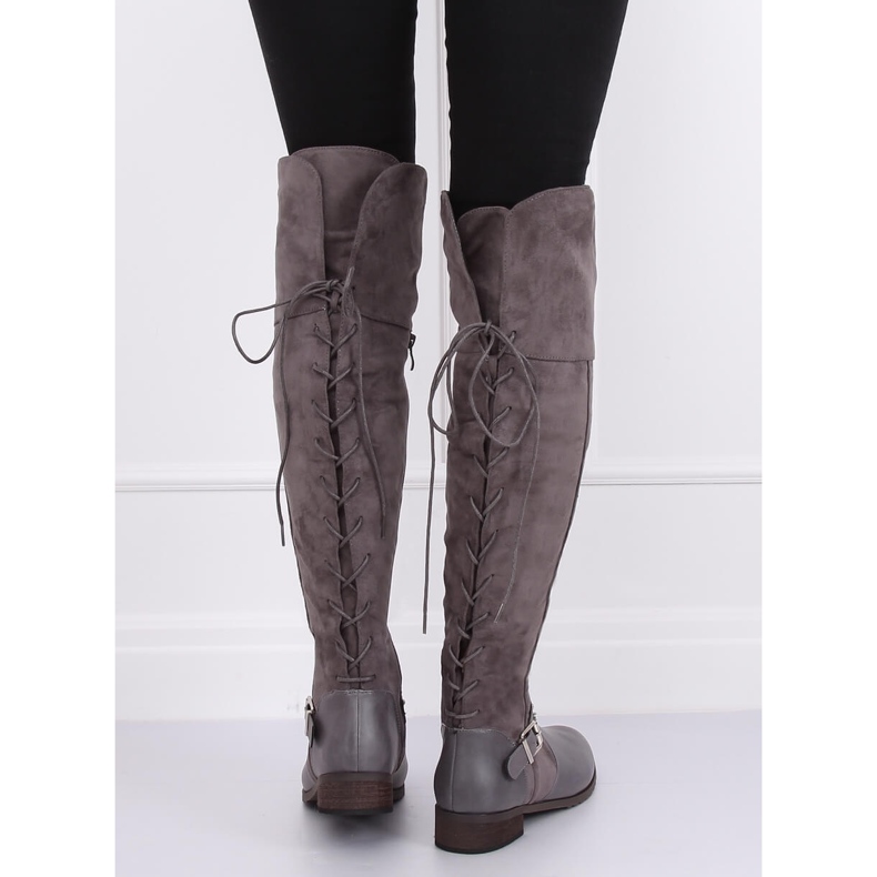 Overknee-Stiefel mit flachem Absatz grau 688-3 Grau 1