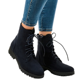 Marineblaue Schnürstiefel aus Wildleder C-7192 1