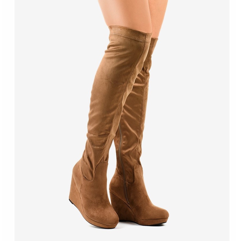 Braune Keilstiefel über dem Knie 6598-1 2