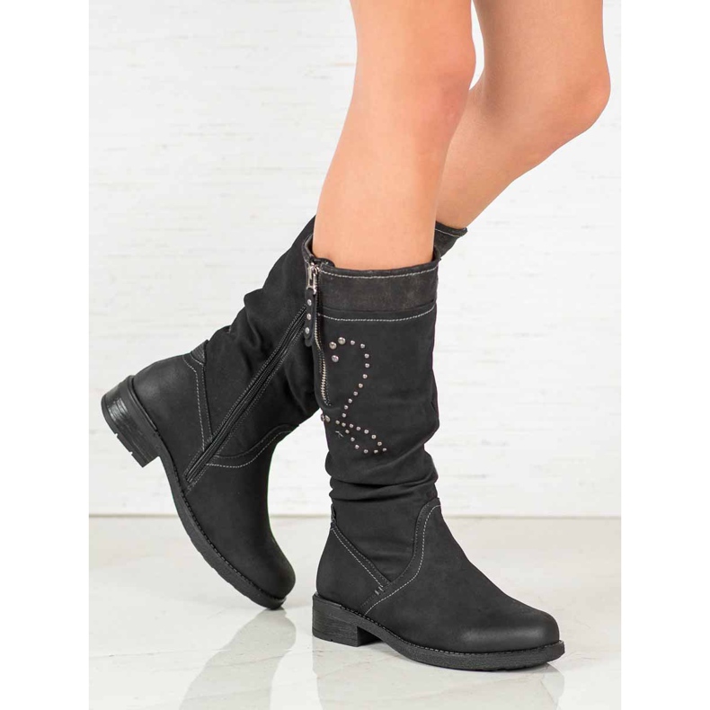 SHELOVET Flache Stiefel schwarz 1