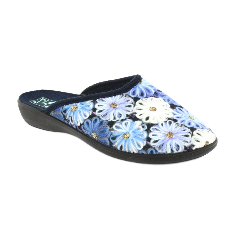 Hausschuhe 3D Blumen Adanex 24192 marineblau weiß navy blau gelb 1