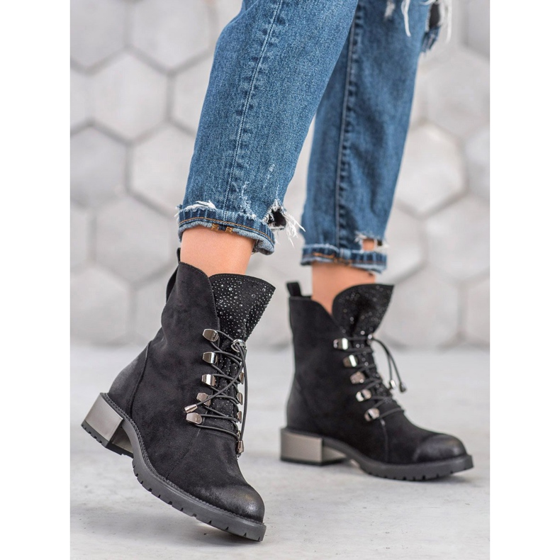 Goodin Wildlederstiefeletten mit Rippstrick schwarz 2