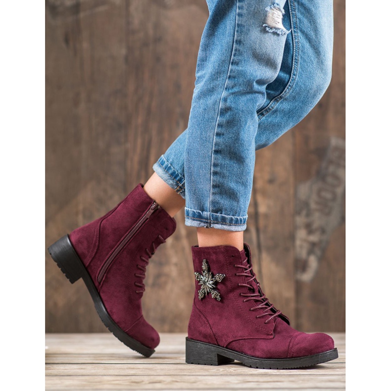 SHELOVET Burgunderrote Wildlederstiefel 1