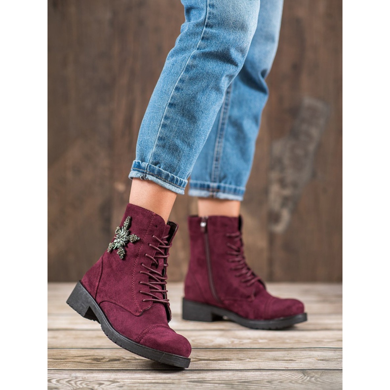 SHELOVET Burgunderrote Wildlederstiefel 2