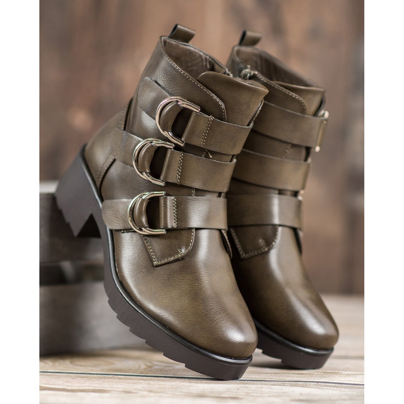 Queentina Olive Booties auf der Plattform grün 1