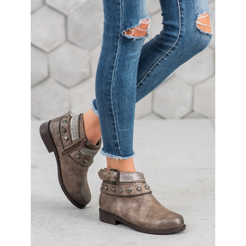 Forever Folie Stiefel mit Strasssteinen braun 1