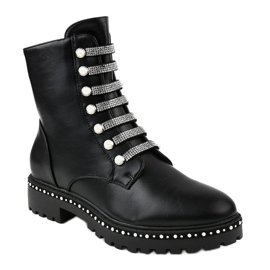 Schwarze flache Damenstiefel A-537 1