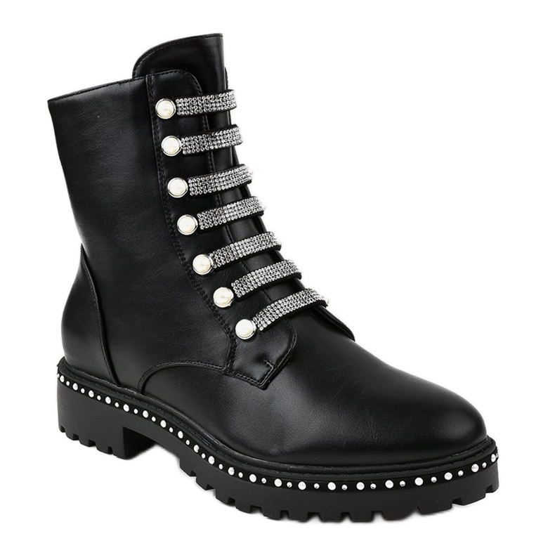 Schwarze flache Damenstiefel A-537 1