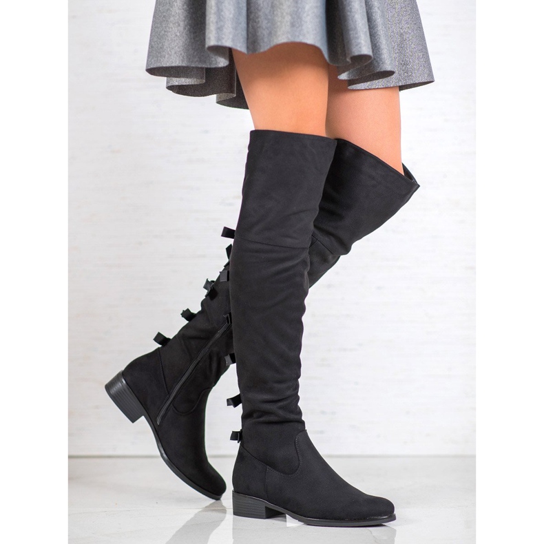 Forever Folie Wildleder-Musketiere mit Schleifen schwarz 1