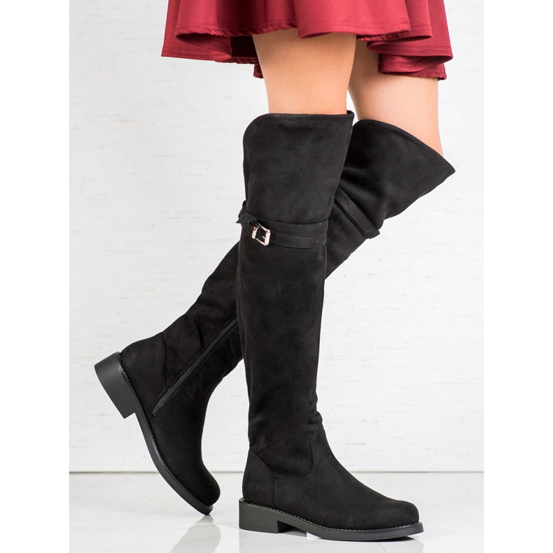 Ideal Shoes Elegante Stiefel mit Schnalle schwarz 1