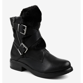 Schwarze flache Stiefel mit Fell 1061A-PA 1