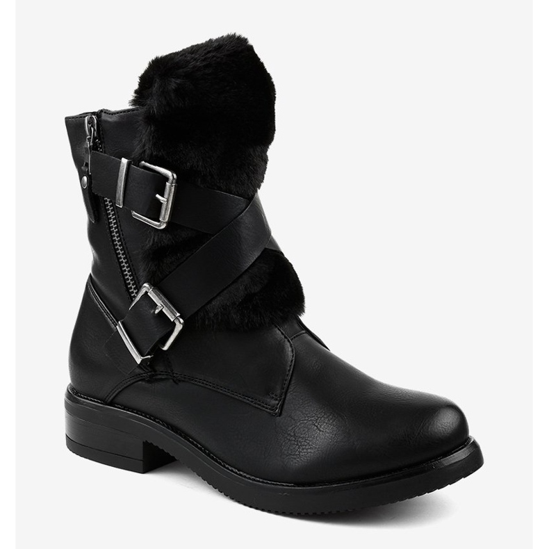 Schwarze flache Stiefel mit Fell 1061A-PA 1