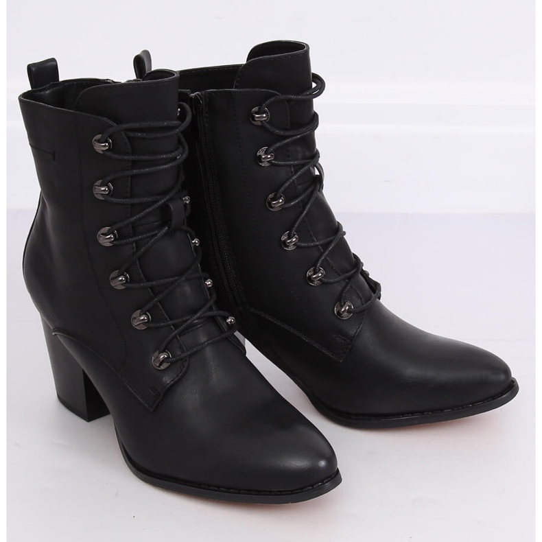Schwarz 3698 Schwarze Schnürstiefel mit hohem Absatz 2