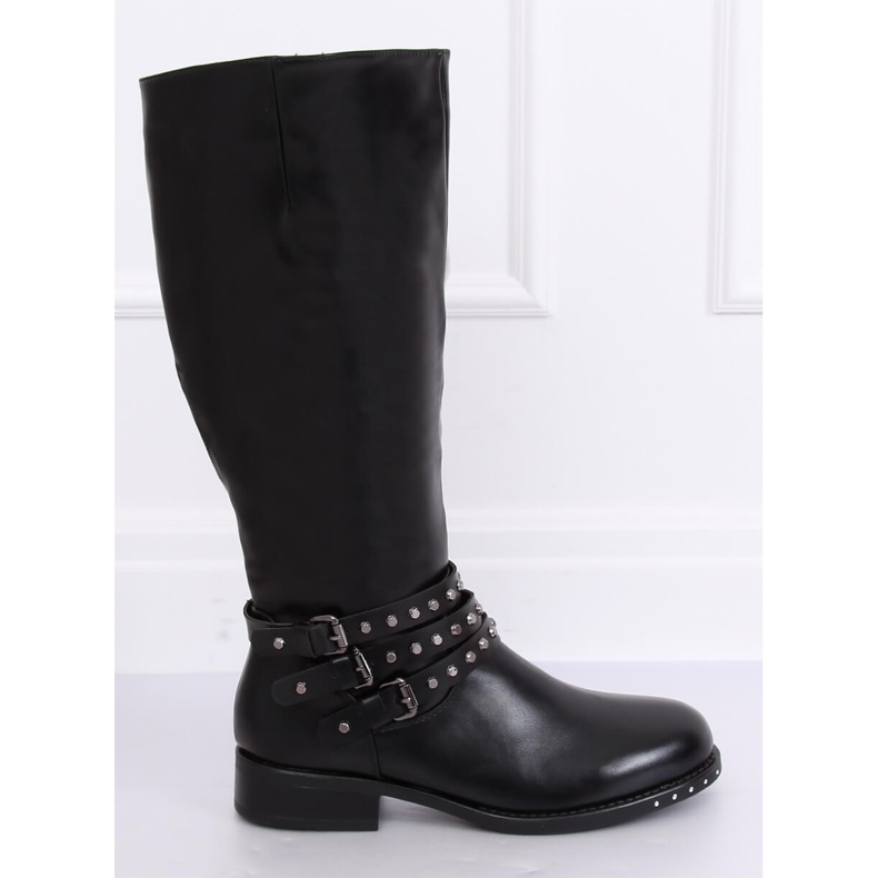 Schwarz Reitstiefel mit Nieten Y208 Schwarz 1