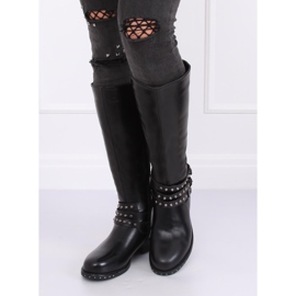 Schwarz Reitstiefel mit Nieten Y208 Schwarz 2